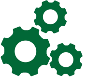Three interlocking green gears image