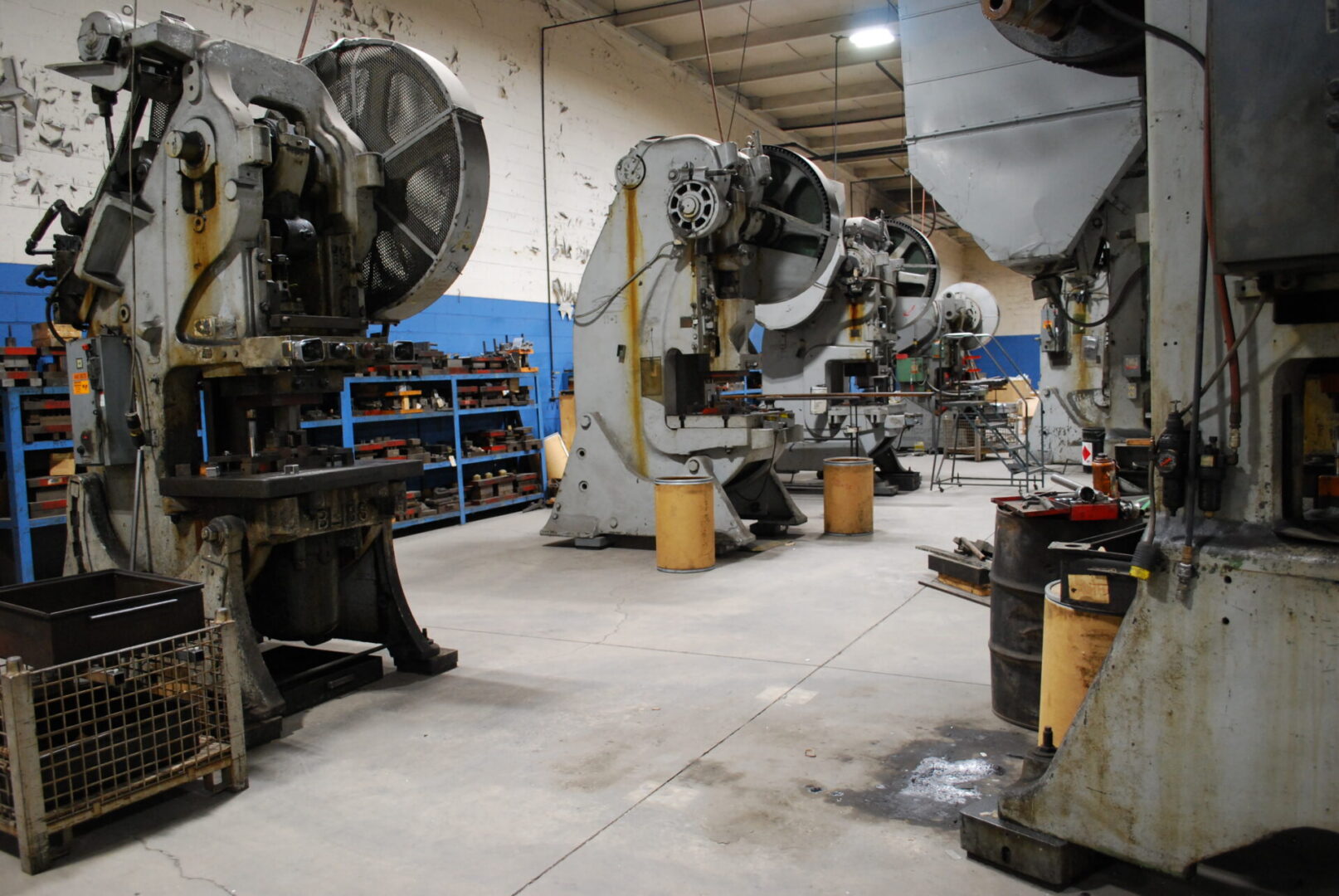 Industrial metal stamping presses in factory