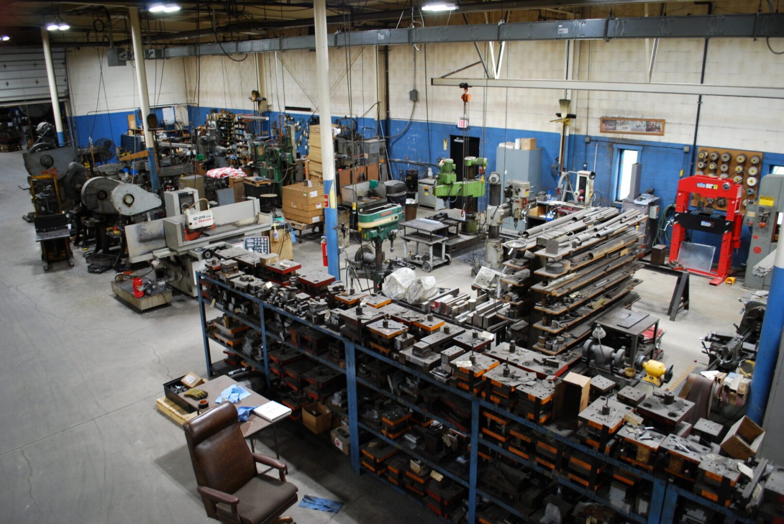 Aerial view of large industrial machine shop