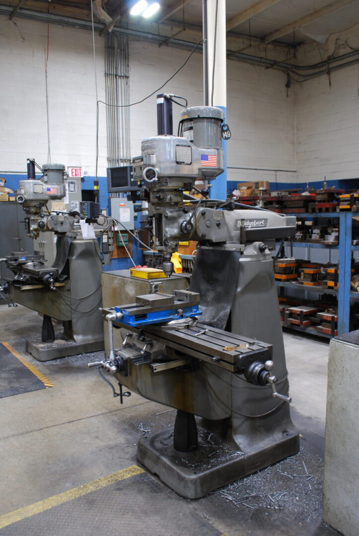 Vertical milling machine in industrial workshop